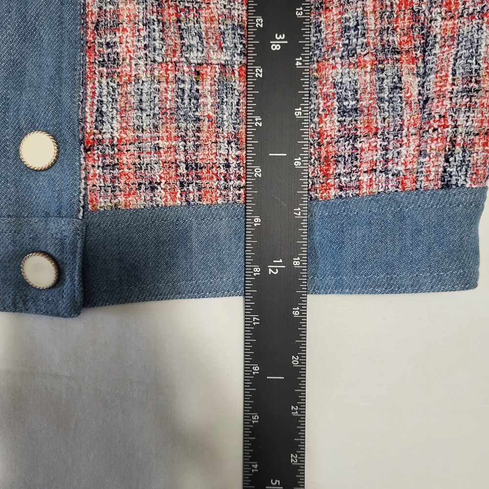 House Of Harlow 1960 Preppy Tweed Cropped Pearscen Button Blazer Size M, Blue - Picture 11 of 16